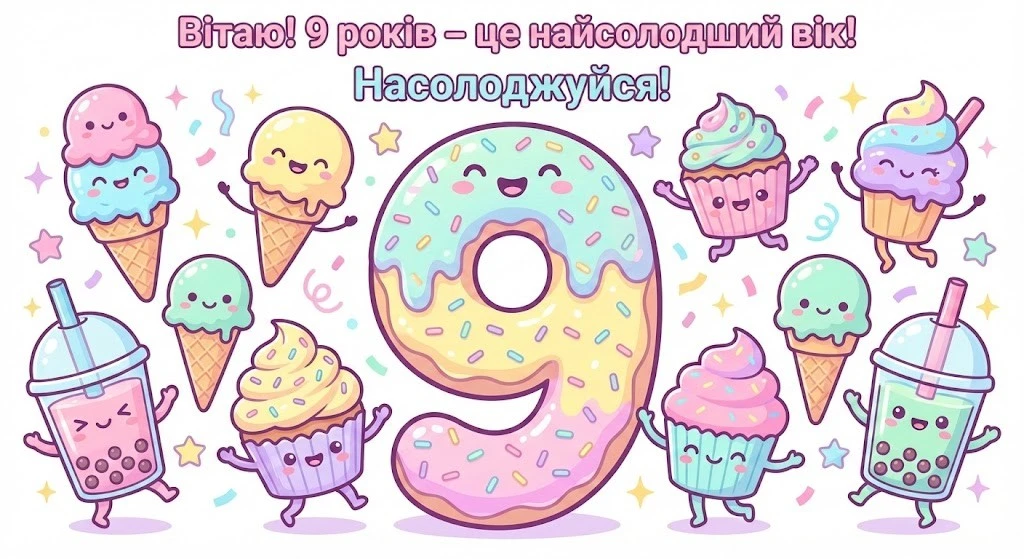Привітання з днем народження дівчинці на 9 років